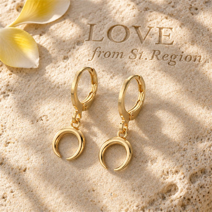 18K Gold-Plated Crescent Moon Huggie Earrings, gold huggie earrings, everyday style, lifestyle look