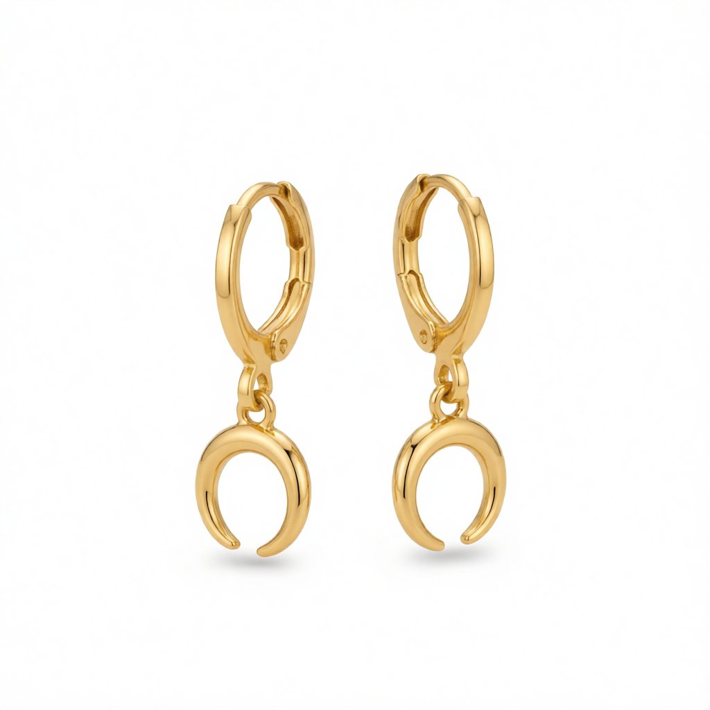 18K Gold-Plated Crescent Moon Huggie Earrings, gold huggie earrings, everyday style, side view