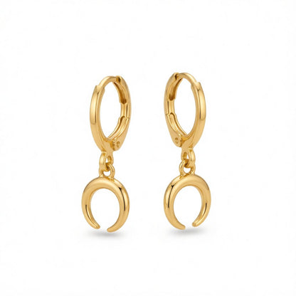 18K Gold-Plated Crescent Moon Huggie Earrings, gold huggie earrings, everyday style, side view