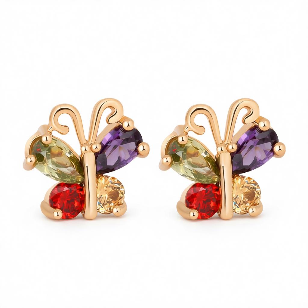 Green Crystal and Cubic Zirconia 18K Gold-Plated Butterfly Stud Earrings, cubic zirconia stud earrings for women, side view