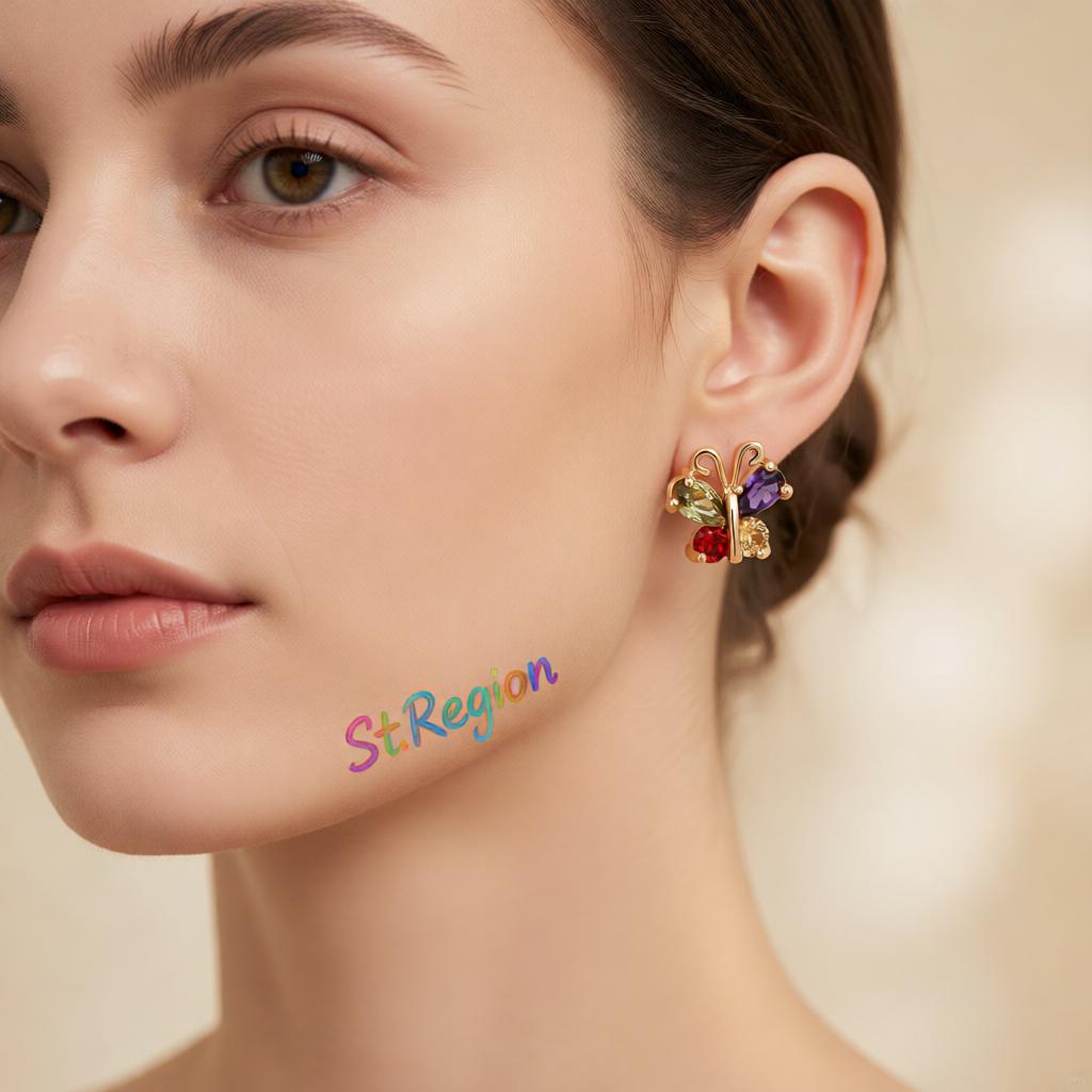 Green Crystal and Cubic Zirconia 18K Gold-Plated Butterfly Stud Earrings, cubic zirconia stud earrings for women, styled look