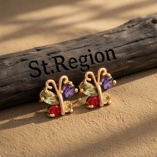 Green Crystal & Cubic Zirconia 18K Gold-Plated Butterfly Stud Earrings