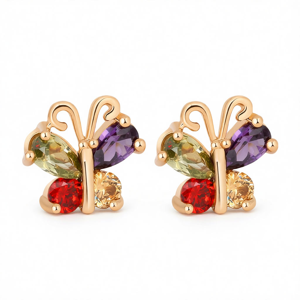Green Crystal & Cubic Zirconia 18K Gold-Plated Butterfly Stud Earrings