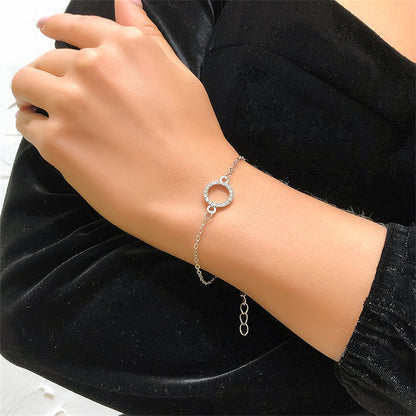 Cubic Zirconia and Silver-Plated Circle Charm Bracelet, silver bracelet for women, everyday style, side view