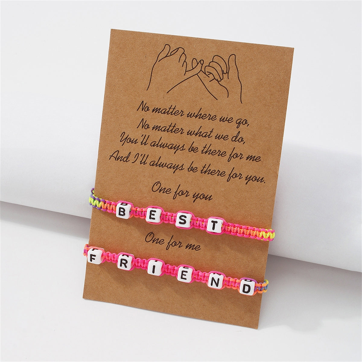 Pink and Blue Rainbow 'Best Friend' Adjustable Bracelet Set, bracelet for women, elegant gift for her, front view
