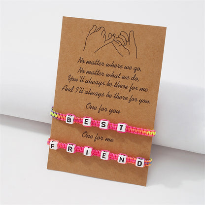 Pink and Blue Rainbow 'Best Friend' Adjustable Bracelet Set, bracelet for women, elegant gift for her, front view