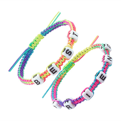Pink and Blue Rainbow 'Best Friend' Adjustable Bracelet Set, bracelet for women, elegant gift for her, side view