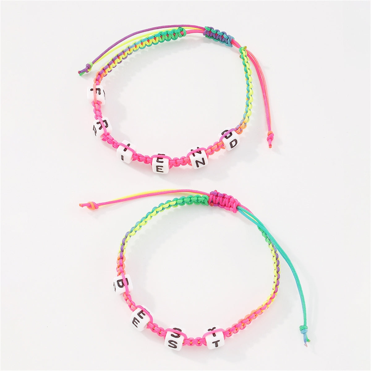 Pink & Blue Rainbow 'Best Friend' Adjustable Bracelet Set