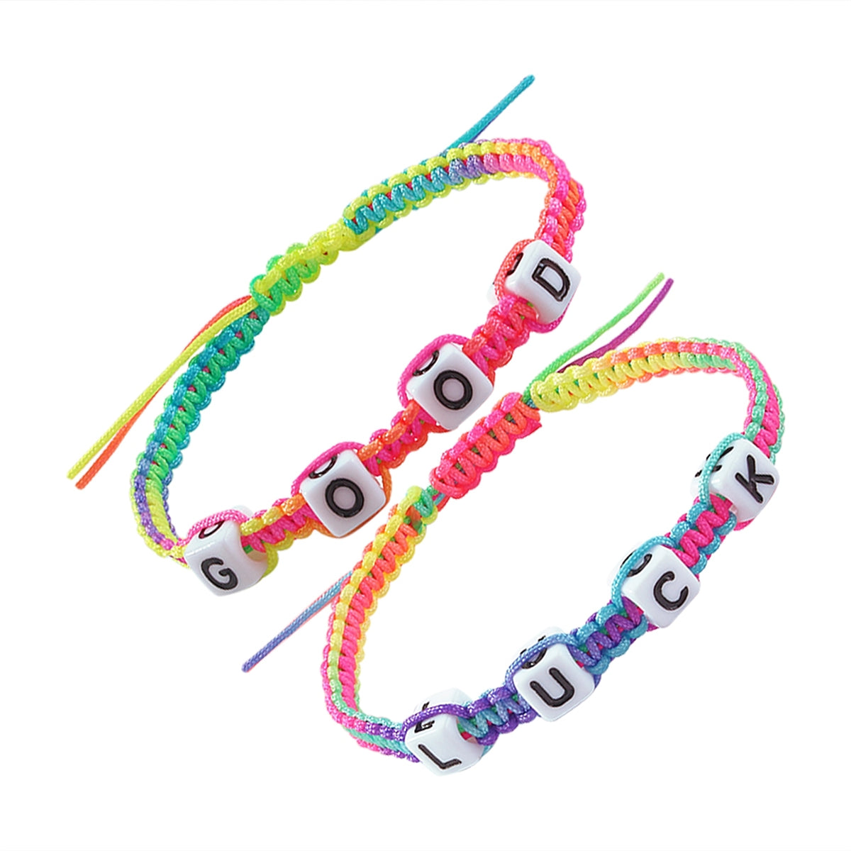 Pink & Blue Rainbow 'Good Luck' Adjustable Bracelet Set