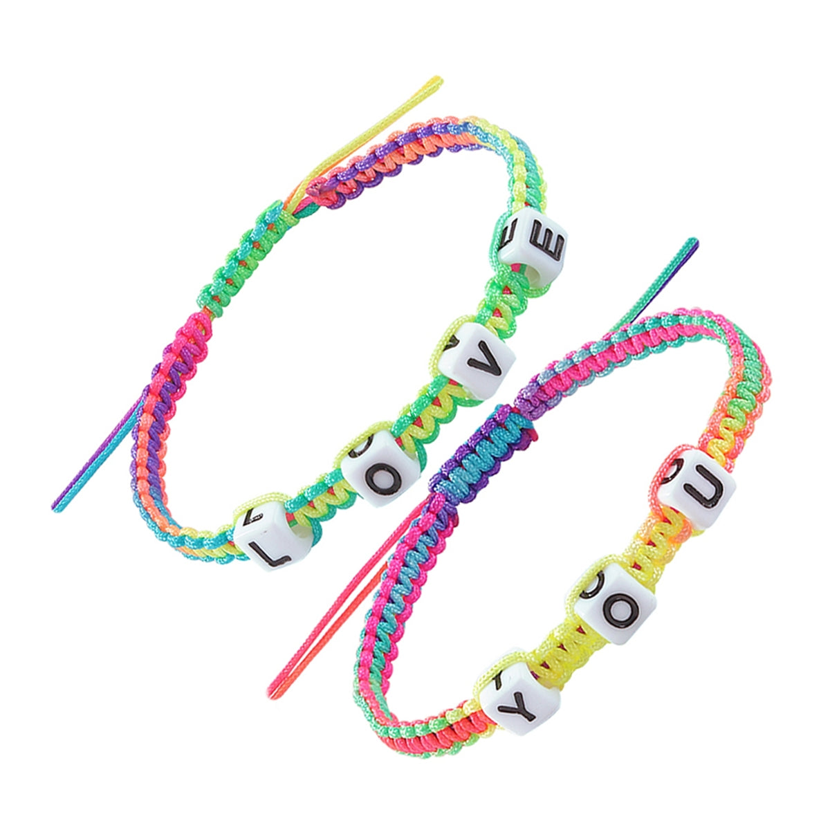Pink & Blue Rainbow 'Love You' Adjustable Bracelet Set