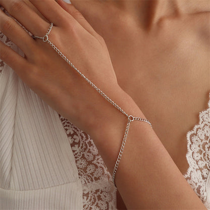 Silver-Plated Wrist-To-Ring Chain Bracelet, silver bracelet for women, botanical inspired, side view