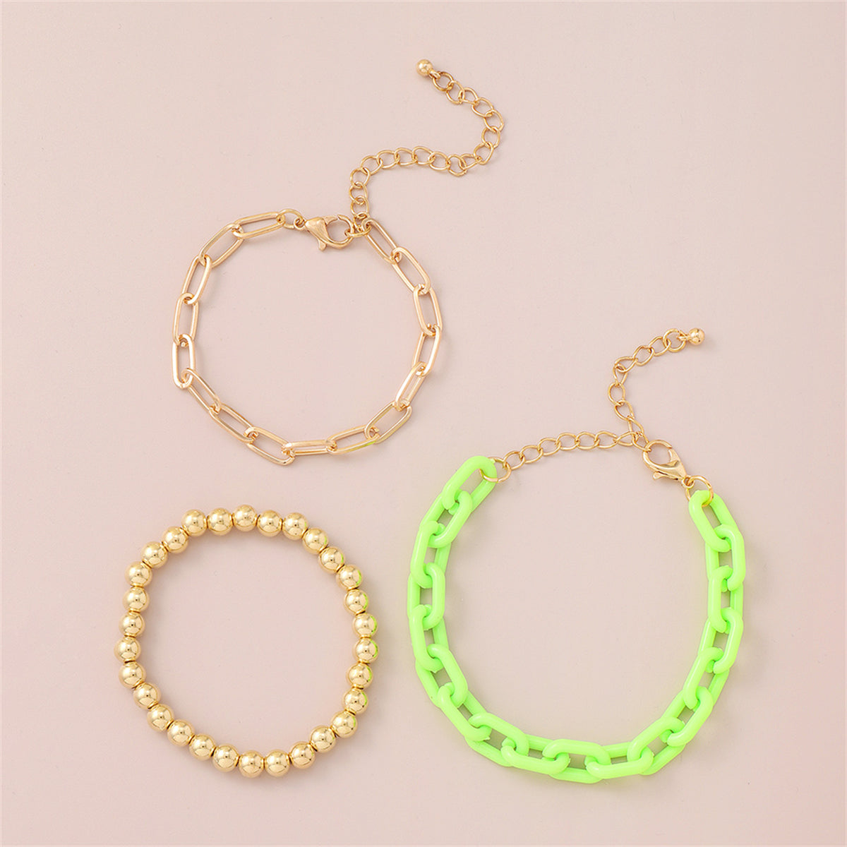 Green Acrylic & 18K Gold-Plated Stretch Cable Chain Bracelet Set