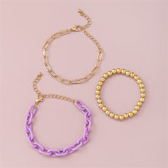 Purple Acrylic & 18K Gold-Plated Stretch Cable Chain Bracelet Set