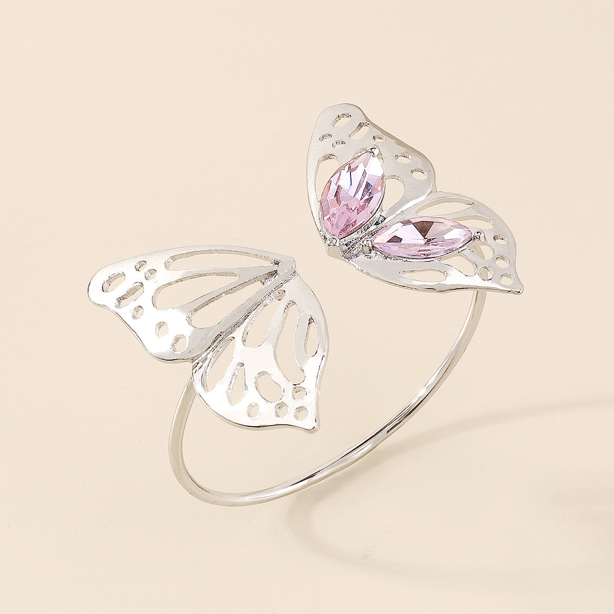Purple Crystal & Silver-Plated Butterfly Cuff