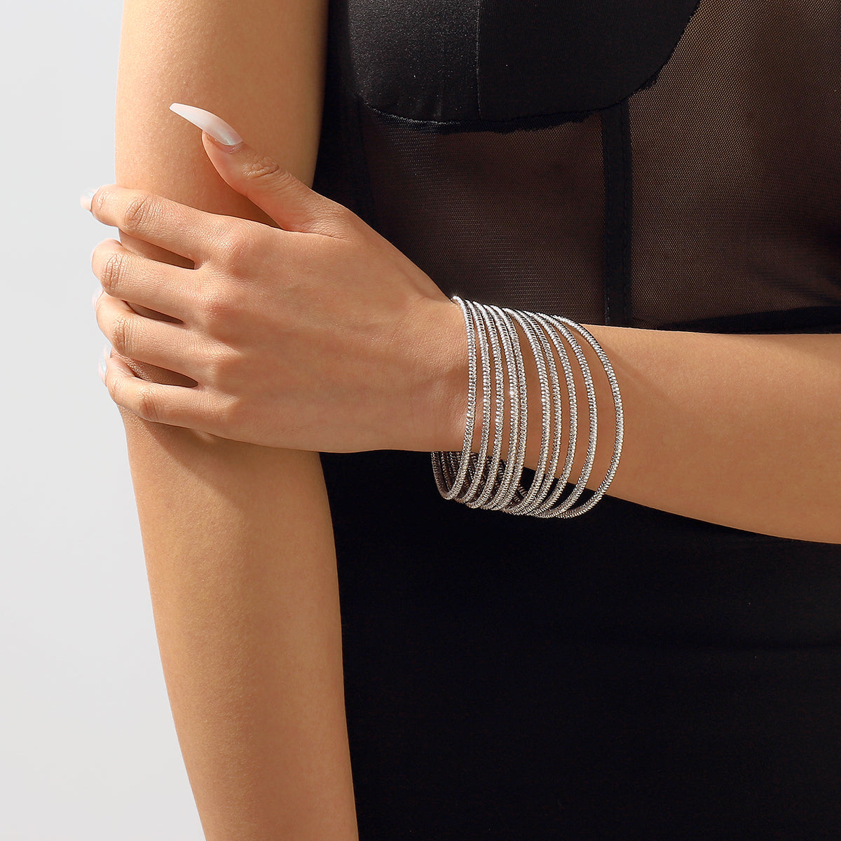 Silver-Plated Textured Bangle Set