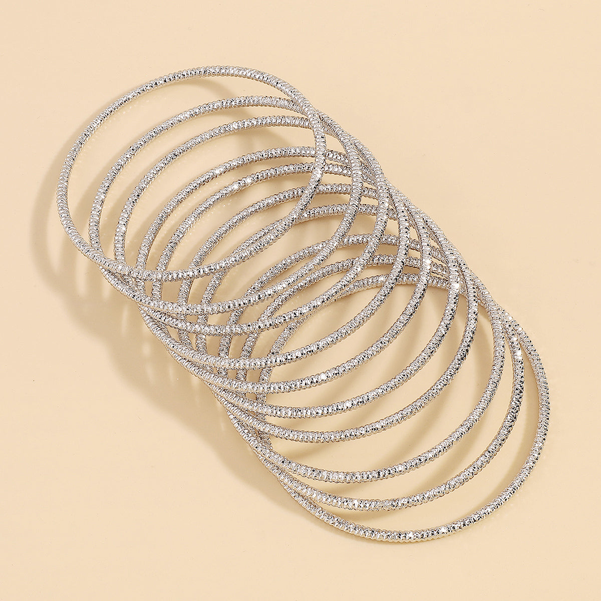 Silver-Plated Textured Bangle Set, jewelry gift sets for women, dainty minimalist design, detail close-up