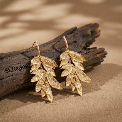 18K Gold-Plated Textured Leaves Drop Earrings