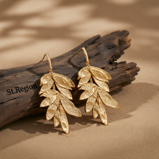 18K Gold-Plated Textured Leaves Drop Earrings