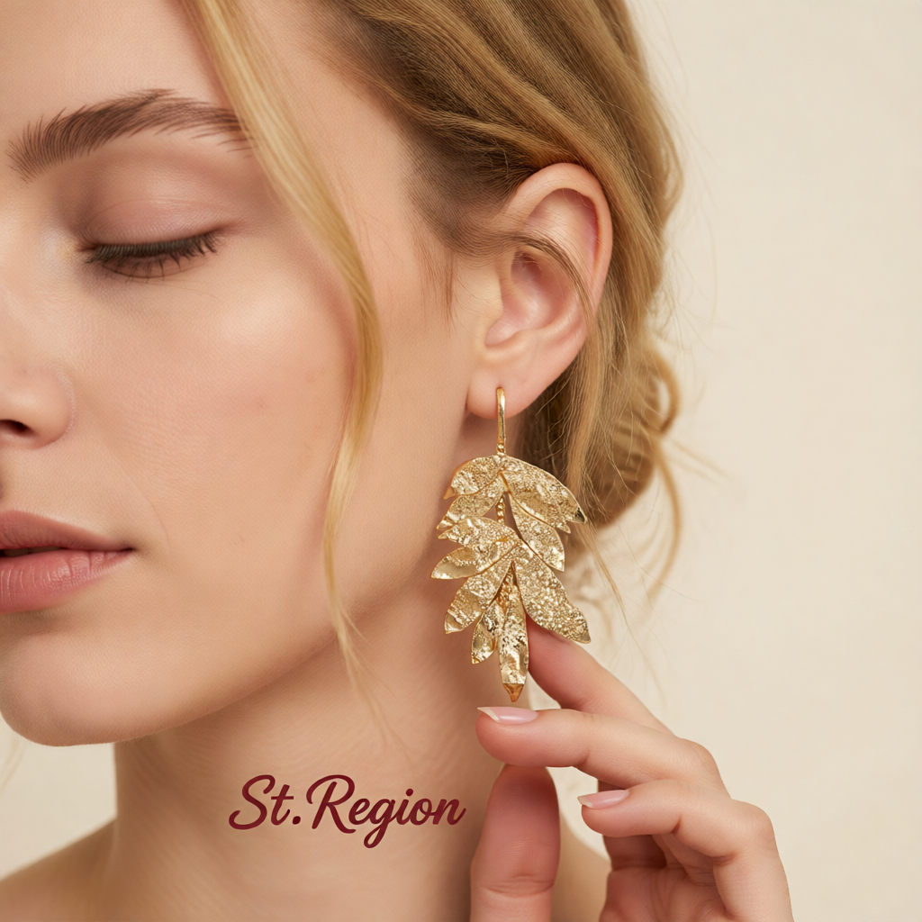 18K Gold-Plated Textured Leaves Drop Earrings
