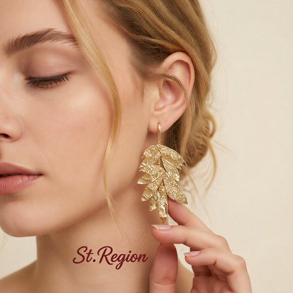 18K Gold-Plated Textured Leaves Drop Earrings