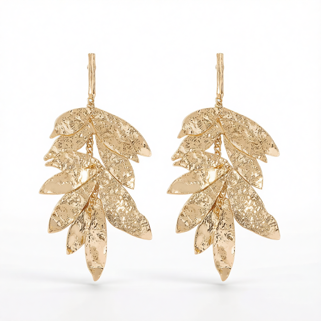 18K Gold-Plated Textured Leaves Drop Earrings