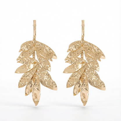 18K Gold-Plated Textured Leaves Drop Earrings
