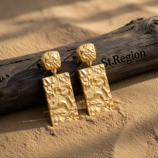 18K Gold-Plated Textured Rectangle Drop Earrings