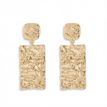 18K Gold-Plated Textured Rectangle Drop Earrings
