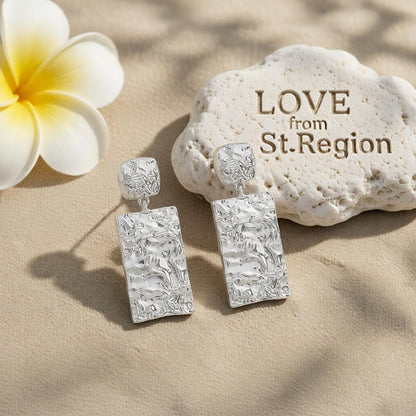 Silver-Plated Textured Rectangle Drop Earrings, silver drop earrings for women, dainty minimalist design, lifestyle look