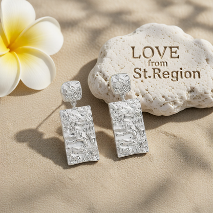 Silver-Plated Textured Rectangle Drop Earrings
