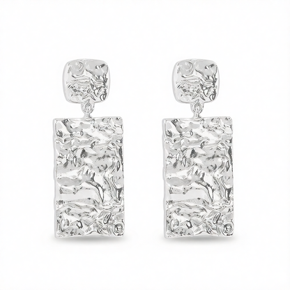 Silver-Plated Textured Rectangle Drop Earrings