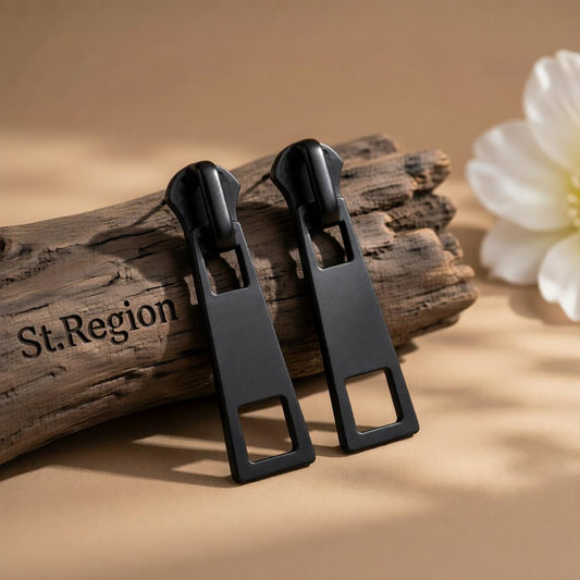 Black Enamel & Silver-Plated Zip Drop Earrings
