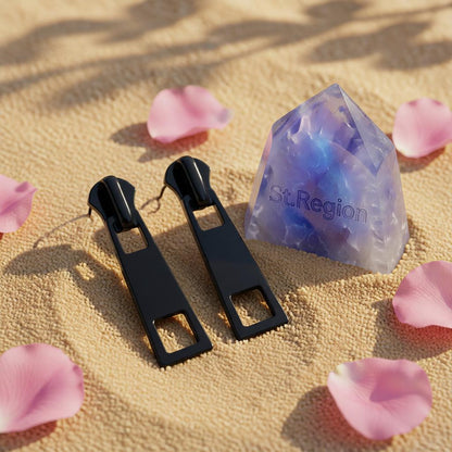 Black Enamel and Silver-Plated Zip Drop Earrings, silver drop earrings for women, dainty minimalist design, detail close-up