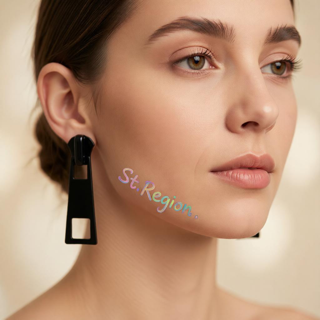 Black Enamel and Silver-Plated Zip Drop Earrings, silver drop earrings for women, dainty minimalist design, styled look