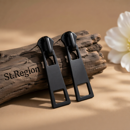 Black Enamel & Silver-Plated Zip Drop Earrings