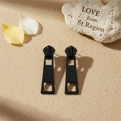 Black Enamel & Silver-Plated Zip Drop Earrings