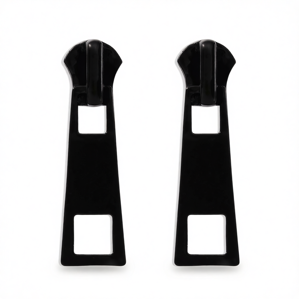 Black Enamel & Silver-Plated Zip Drop Earrings