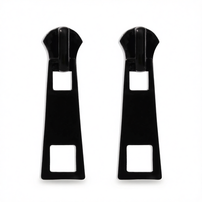 Black Enamel & Silver-Plated Zip Drop Earrings