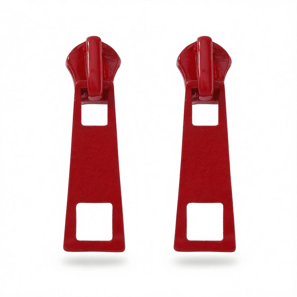 Red Enamel and Silver-Plated Zip Drop Earrings, silver drop earrings for women, botanical inspired, side view