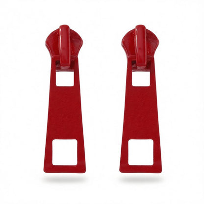 Red Enamel and Silver-Plated Zip Drop Earrings, silver drop earrings for women, botanical inspired, side view
