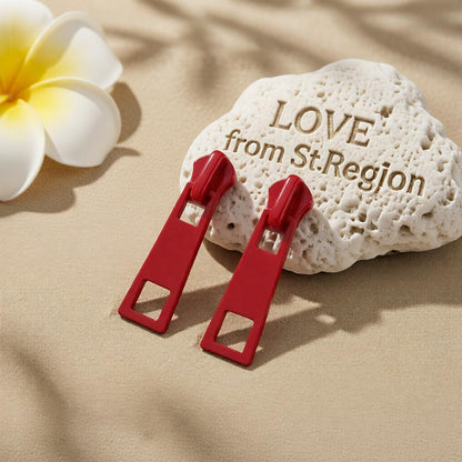 Red Enamel and Silver-Plated Zip Drop Earrings, silver drop earrings for women, botanical inspired, lifestyle look