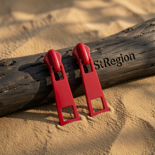 Red Enamel & Silver-Plated Zip Drop Earrings