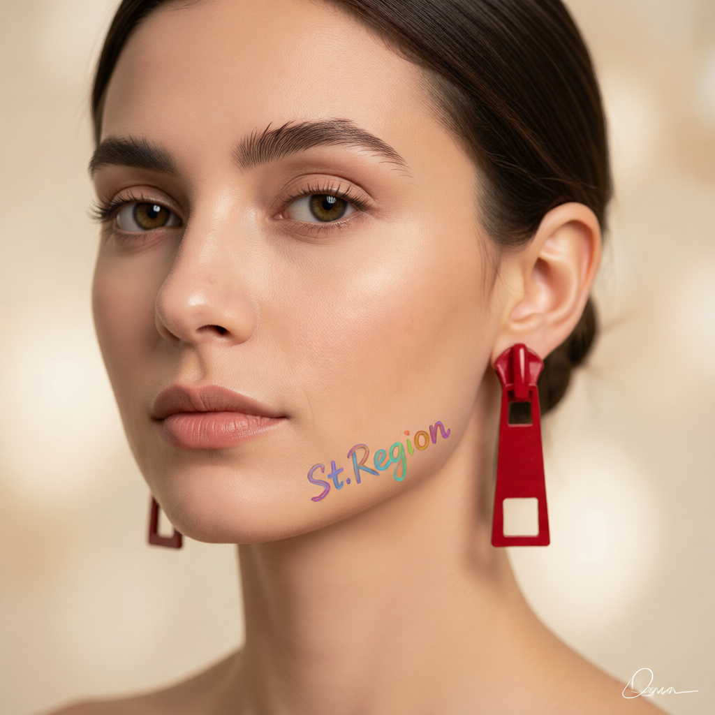 Red Enamel & Silver-Plated Zip Drop Earrings