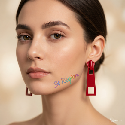 Red Enamel & Silver-Plated Zip Drop Earrings