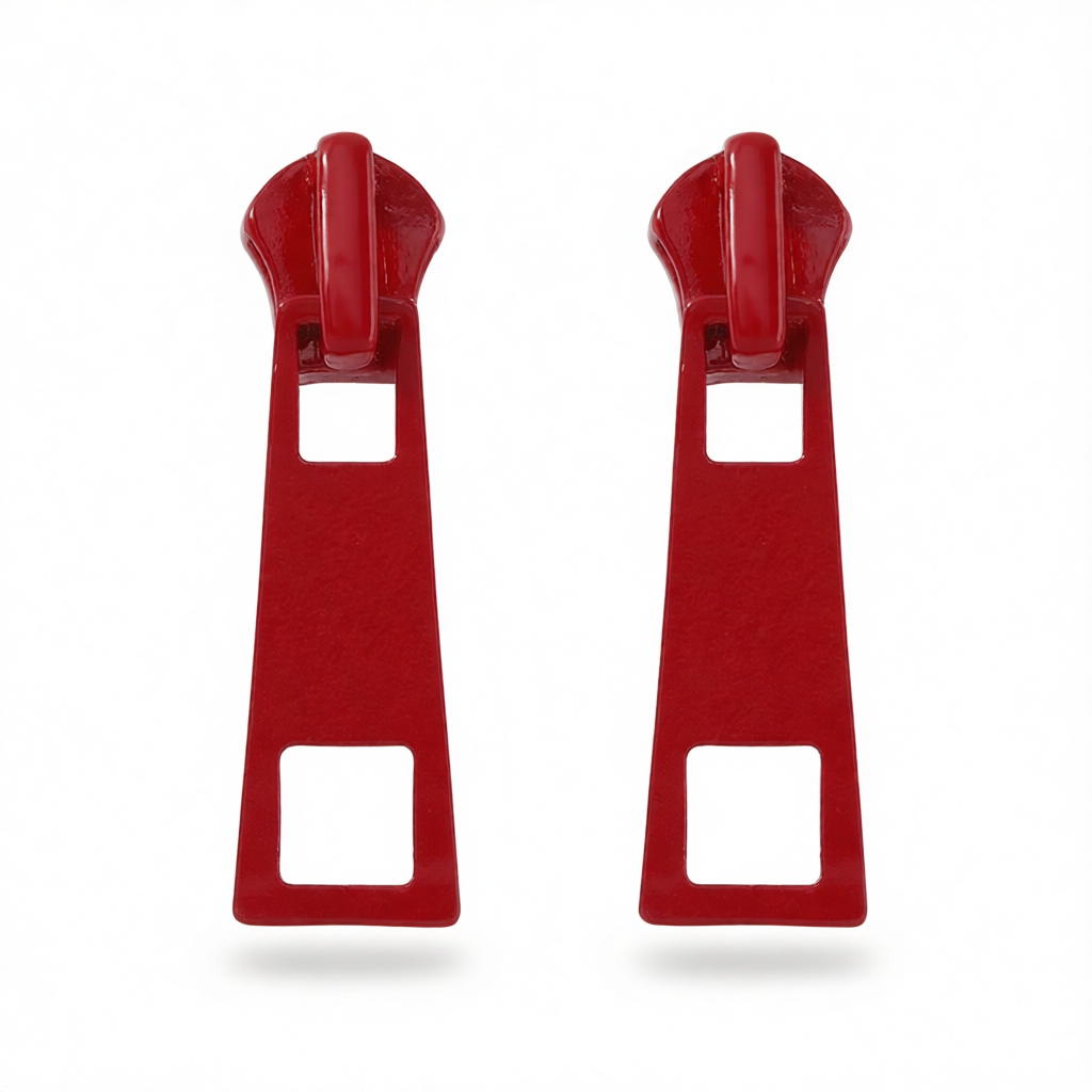 Red Enamel & Silver-Plated Zip Drop Earrings