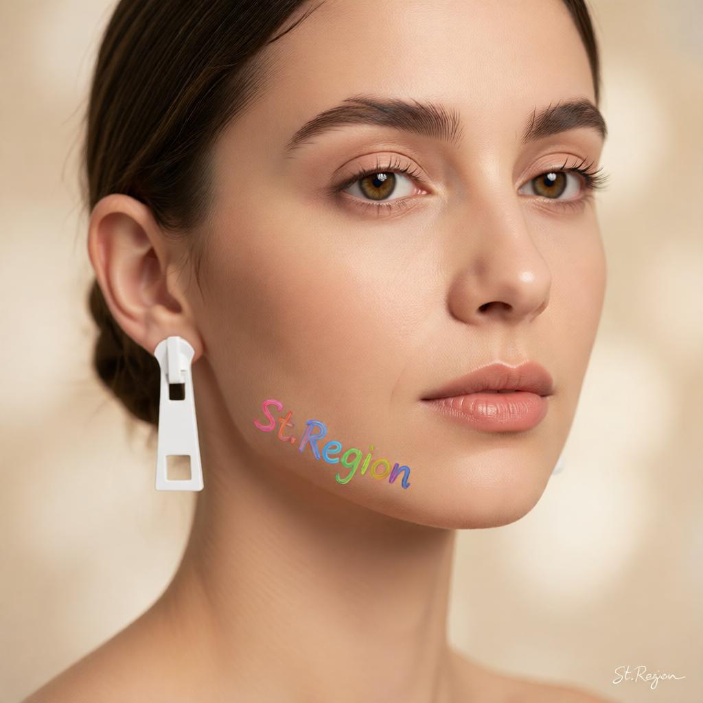 White Enamel and Silver-Plated Zip Drop Earrings, silver drop earrings for women, vintage-inspired design, styled look
