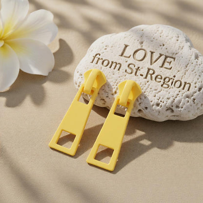 Yellow Enamel and Silver-Plated Zip Drop Earrings, silver drop earrings for women, vintage-inspired design, lifestyle look