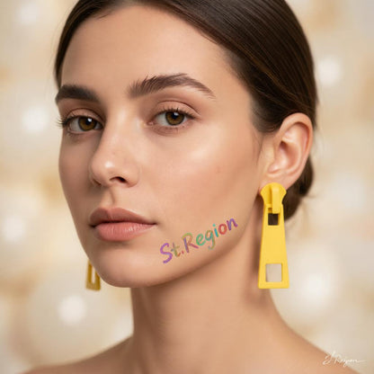 Yellow Enamel and Silver-Plated Zip Drop Earrings, silver drop earrings for women, vintage-inspired design, styled look