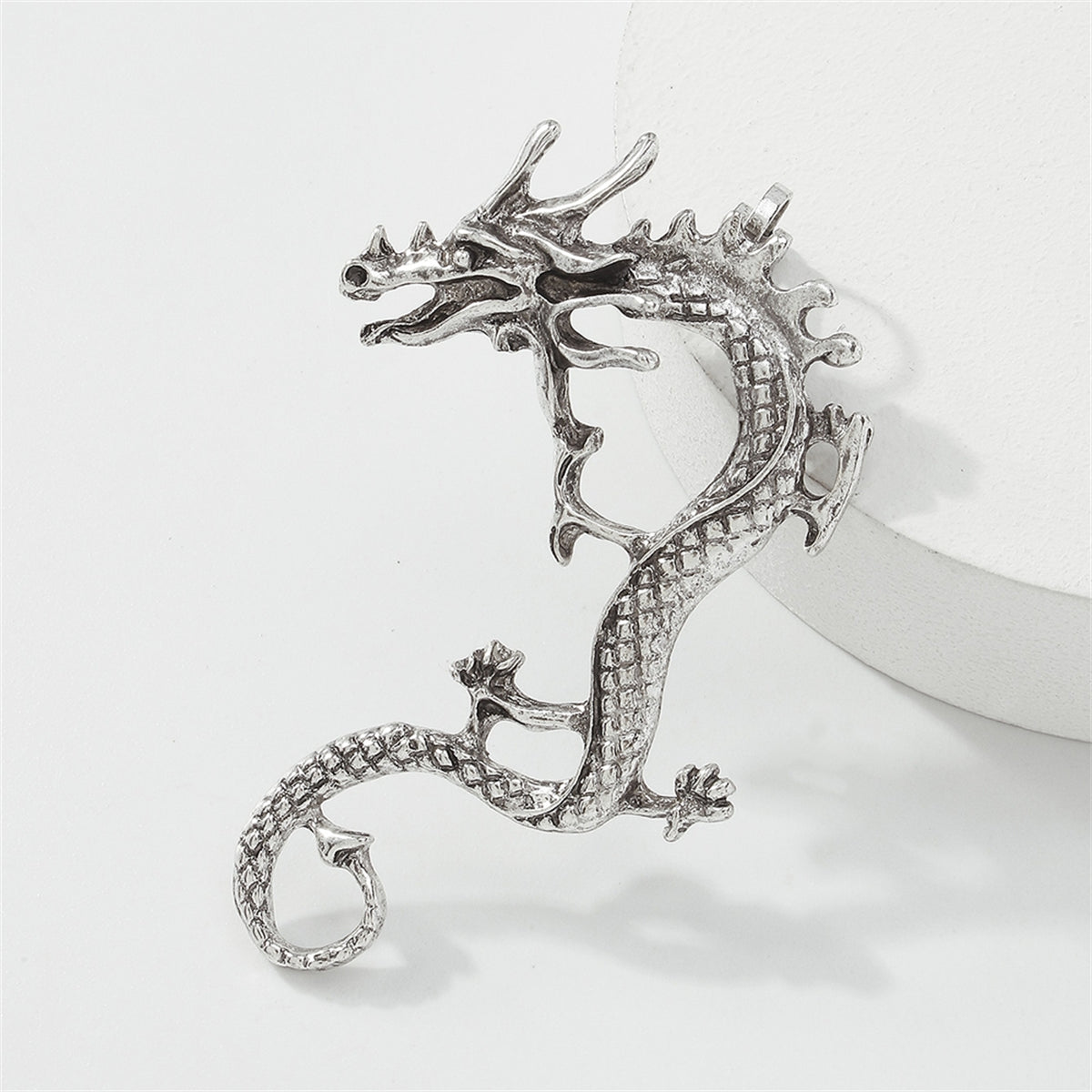 Silver-Plated Dragon Ear Cuff, silver stud earrings for women, dainty minimalist design, lifestyle look