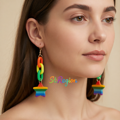 Rainbow Acrylic & 18K Gold-Plated Chain Star Drop Earrings